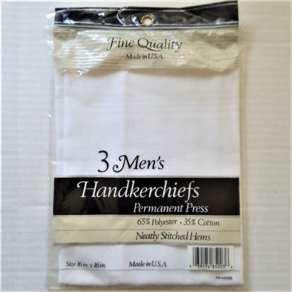 VTG Handkerchiefs 3 pk Kmart Permanent Press White  16X 6 USA Poly Cotton NEW